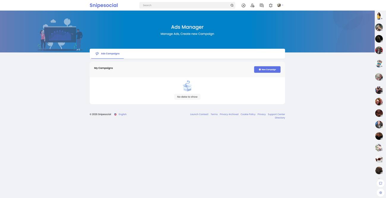Snipesocial Ads Manager campaigns list