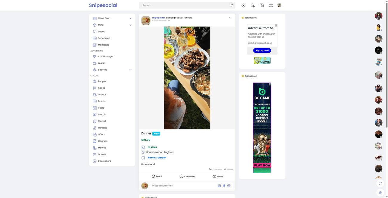Snipesocial page product post with price and stock