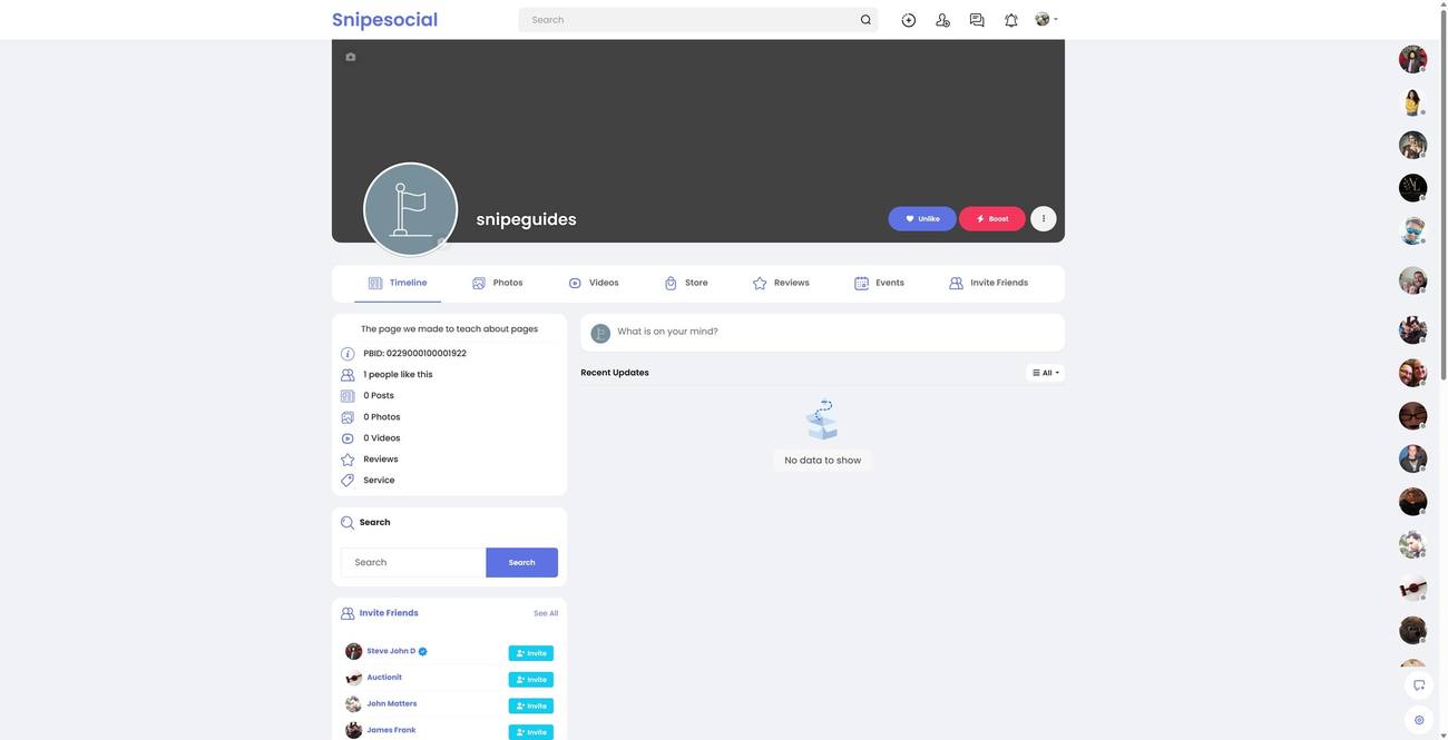 Freshly created Snipesocial page